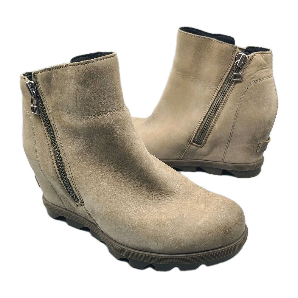 Sorel inner Wedge Women's Sz 6/ 37 beige nubuck  Ankle Boots zipper NL3365-240